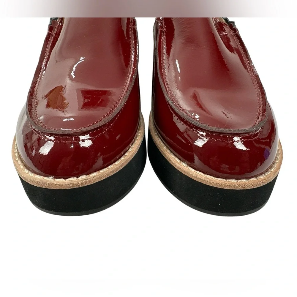 Eileen Fisher Harria Platform Loafer Red Burgundy Glossy Patent Leather Size 7M